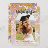 Retro roze bloemboog afstudeeraankondiging kaart (Voorkant / Achterkant)