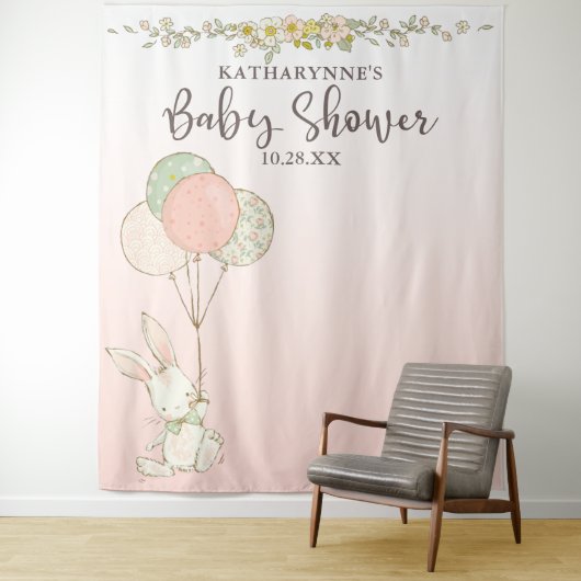 Retro Roze Bloemen Baby Shower Achtergrond Wandkleed (In situ)
