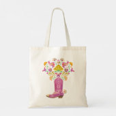 Retro Roze bloemen Cowboy laars, canvas tas (Achterkant)