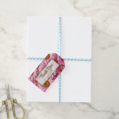 Retro roze bloemen daisy patroon cadeaulabel (Met Touw)