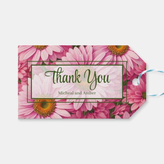 Retro roze bloemen daisy patroon cadeaulabel (Voorkant (Horizontaal))