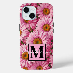 Retro roze bloemen daisy patroon iPhone 15 case