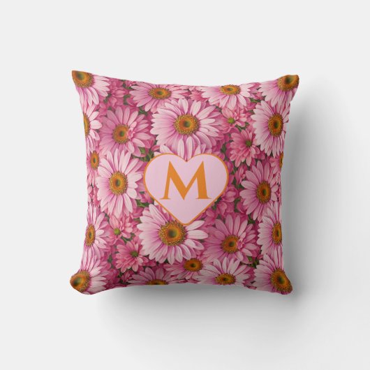 Retro roze bloemen daisy patroon kussen (Voorkant)