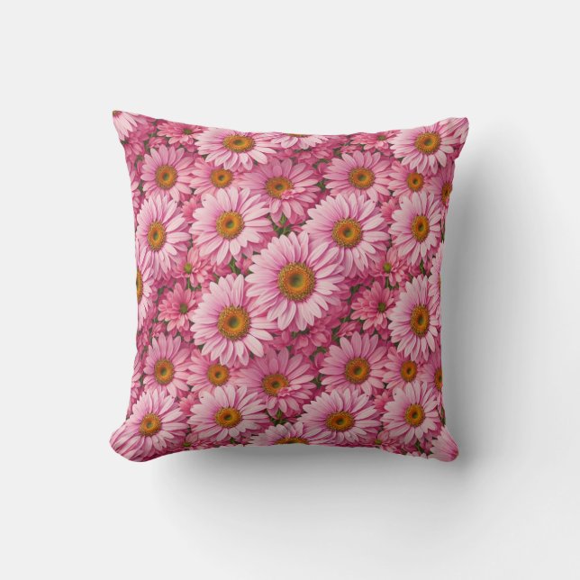 Retro roze bloemen daisy patroon kussen (Voorkant)