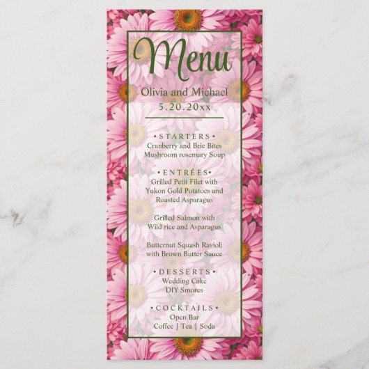Retro roze bloemen daisy patroon menu (Voorkant)