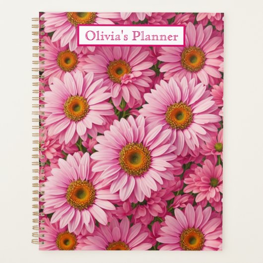 Retro roze bloemen daisy patroon planner (Voorkant)