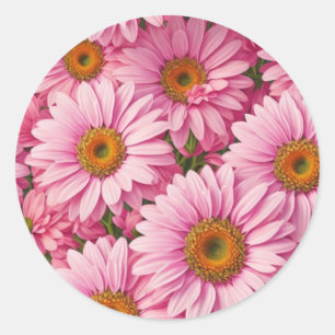 Retro roze bloemen daisy patroon ronde sticker