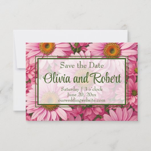 Retro roze bloemen daisy patroon save the date (Voorkant)