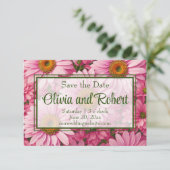 Retro roze bloemen daisy patroon save the date (Staand voorkant)