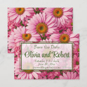 Retro roze bloemen daisy patroon save the date (Voorkant / Achterkant)