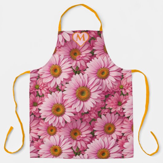 Retro roze bloemen daisy patroon schort (Voorkant)