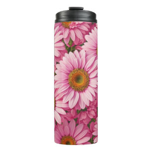Retro roze bloemen daisy patroon thermosbeker