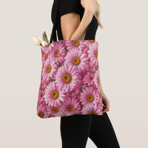 Retro roze bloemen daisy patroon tote bag