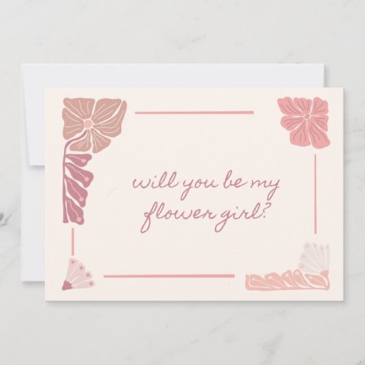 Retro Roze Bloemen Handgeschreven Bloemenmeisje Vo Kaart (Voorkant)