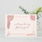 Retro Roze Bloemen Handgeschreven Bloemenmeisje Vo Kaart (Staand voorkant)