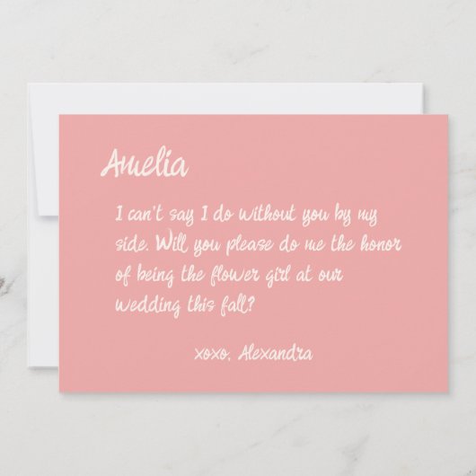 Retro Roze Bloemen Handgeschreven Bloemenmeisje Vo Kaart (Achterkant)