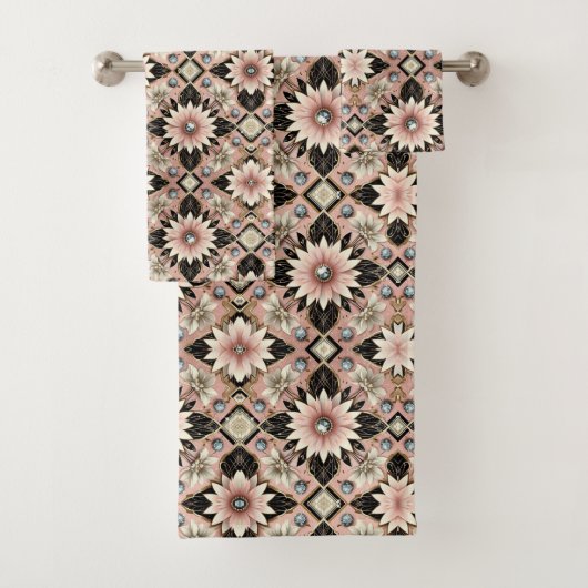 Retro Roze Bloemendiamant Mid Century Modern Bad Handdoek (Insitu)
