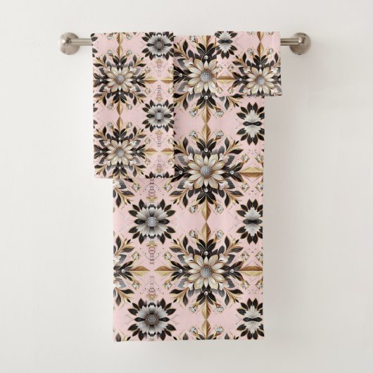 Retro Roze Bloemendiamant Mid Century Modern Bad Handdoek (Insitu)