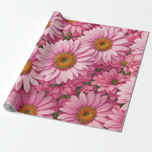Retro roze bloemenprint met madeliefjesmotief cadeaupapier