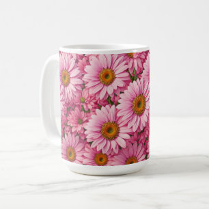 Retro roze bloemenprint met madeliefjesmotief koffiemok