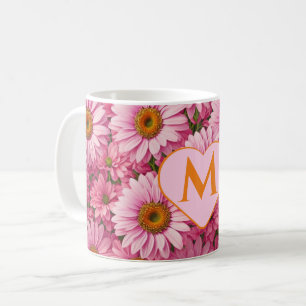 Retro roze bloemenprint met madeliefjesmotief koffiemok