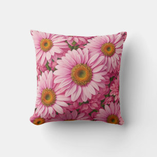 Retro roze bloemenprint met madeliefjesmotief kussen