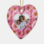 Retro roze bloemenroze madeliefjes foto template keramisch ornament (Links)