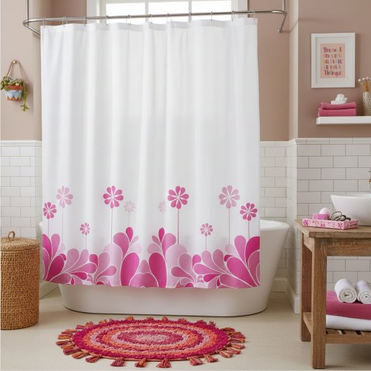 Retro Roze Bloemige Boho Douchegordijn