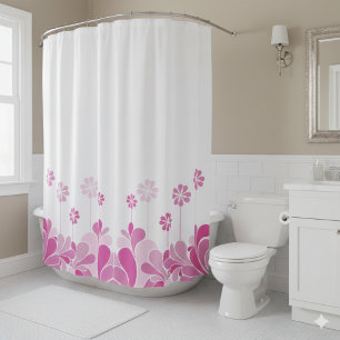Retro roze bloemrijke boho douchegordijn