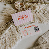 Retro Roze Boho Groovy Pinstripes Girly QR Code Visitekaartje