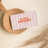 Retro Roze Boho Groovy Pinstripes Girly QR Code Visitekaartje