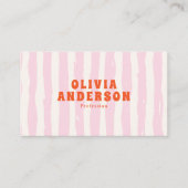 Retro Roze Boho Groovy Pinstripes Girly QR Code Visitekaartje (Voorkant)