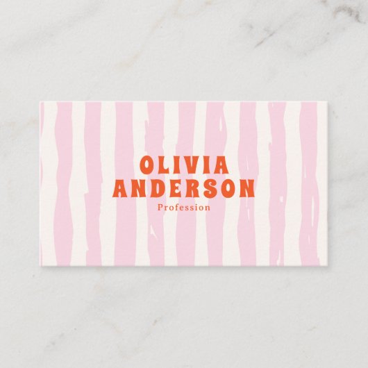 Retro Roze Boho Groovy Pinstripes Girly QR Code Visitekaartje (Voorkant)