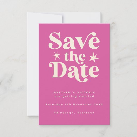 Retro Roze Boho Simple Save the Date Card (Voorkant)