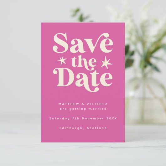 Retro Roze Boho Simple Save the Date Card (Staand voorkant)