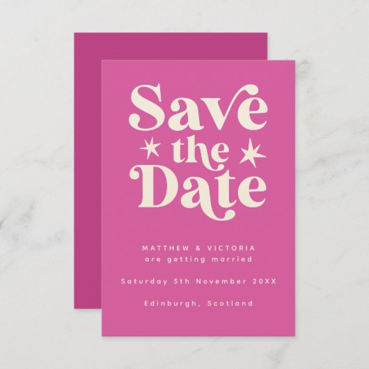 Retro Roze Boho Simple Save the Date Card (Voorkant / Achterkant)