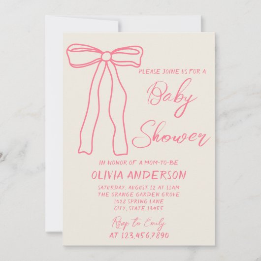 Retro roze boog hand getrokken geschreven baby mei kaart (Voorkant)