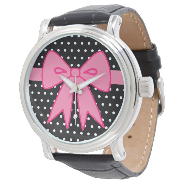 Retro Roze Bow horloge (Gekanteld)
