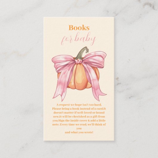 Retro Roze Bow Pompoen Baby shower Boeken voor Bab Informatiekaartje (Voorkant)