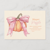 Retro Roze Bow Pompoen Baby shower Luier Raffle Informatiekaartje (Voorkant)