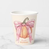 Retro Roze Bow Pompoen Baby shower Papieren Bekers (Voorkant)