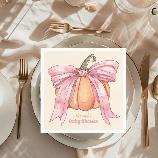 Retro Roze Bow Pompoen Baby shower Servet