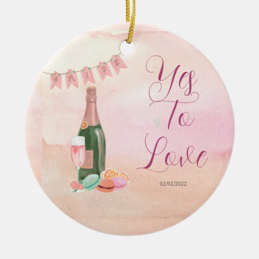 Retro roze bruidsdouche keramisch ornament (Voorkant)