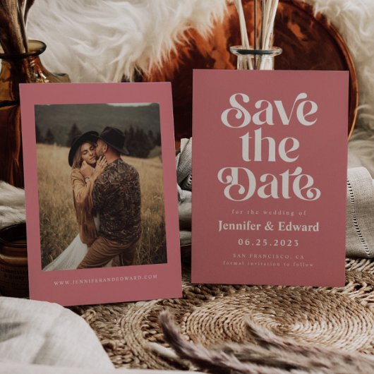 Retro Roze bruiloft opslaan Datum Save The Date