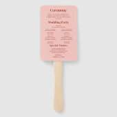 Retro roze bruiloft programma handwaaier (Achterkant)