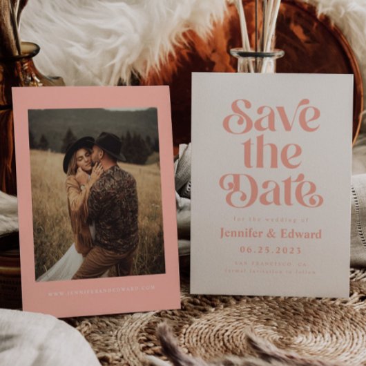 Retro Roze bruiloft Save The Date