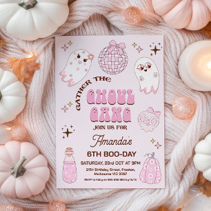 Retro Roze Bruin Halloween Ghoul Gang Verjaardag Kaart