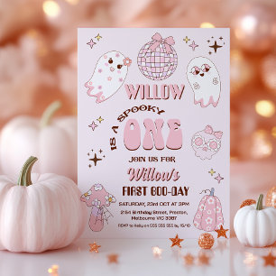 Retro Roze Bruin Halloween Spooky Een 1e Verjaarda Kaart