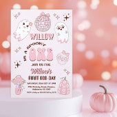 Retro Roze Bruin Halloween Spooky Een 1e Verjaarda Kaart