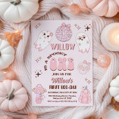 Retro Roze Bruin Halloween Spooky Een 1e Verjaarda Kaart